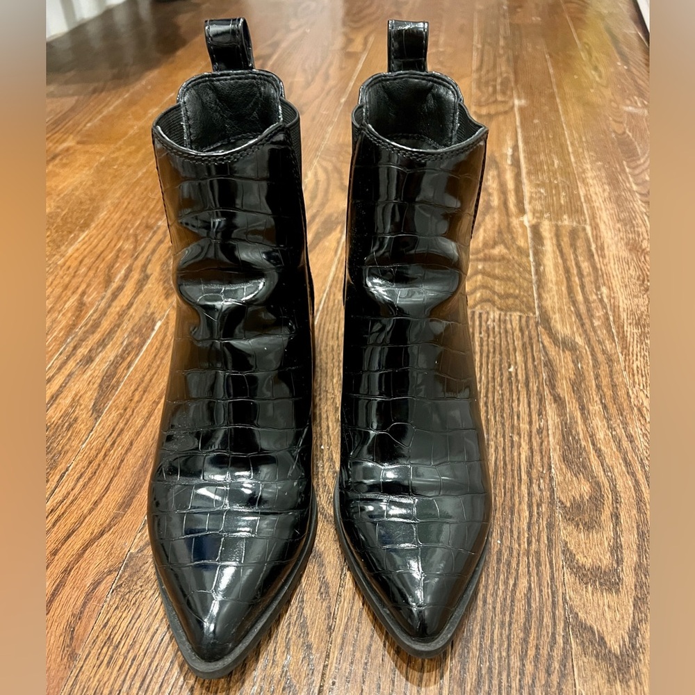 Black Croc-Embossed Ankle Boots - Picture 2 of 9